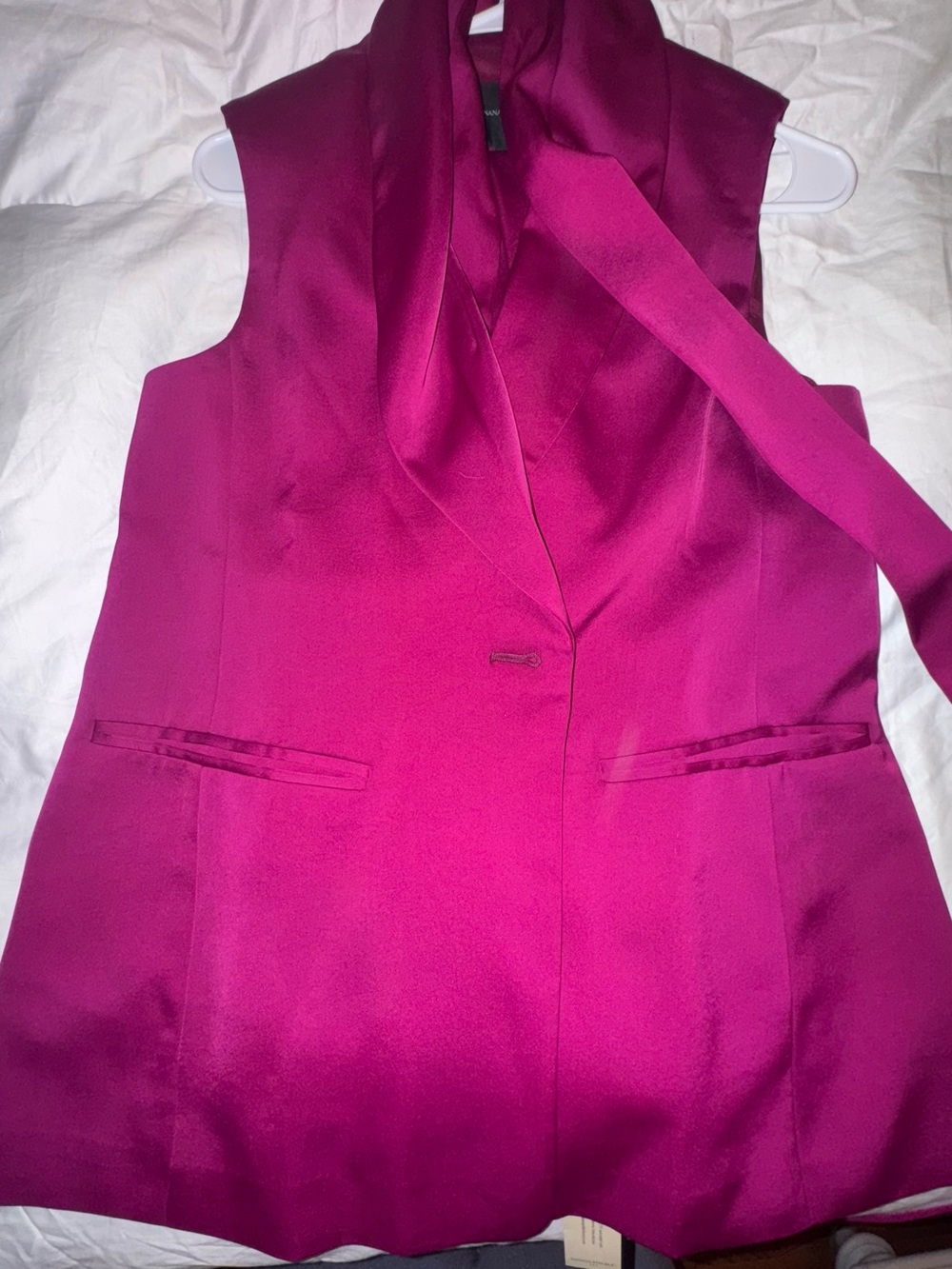 Sleeveless Satin Vest in Vibrant Fuchsia suit
